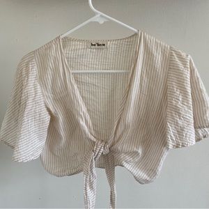 Bo'Hem Pinstripe Crop Tie Top Beige/White (Small)